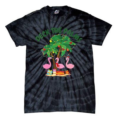 Tropical Christmas Florida Flamingo Deck The Palms Tie-Dye T-Shirt