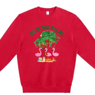 Tropical Christmas Florida Flamingo Deck The Palms Premium Crewneck Sweatshirt