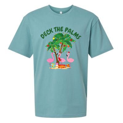 Tropical Christmas Florida Flamingo Deck The Palms Sueded Cloud Jersey T-Shirt