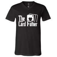 The Card Father Funny Poker Game Cards Playing Father V-Neck T-Shirt