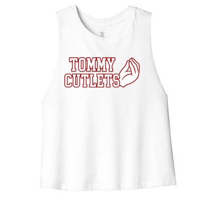 Tommy Cutlets Football Quarterback Ny Italian Hand Gesture Women's Racerback Cropped Tank