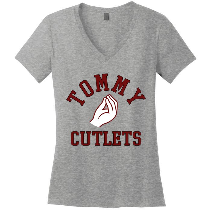 Tommy Cutlets Funny Italian Hand Football Women's V-Neck T-Shirt