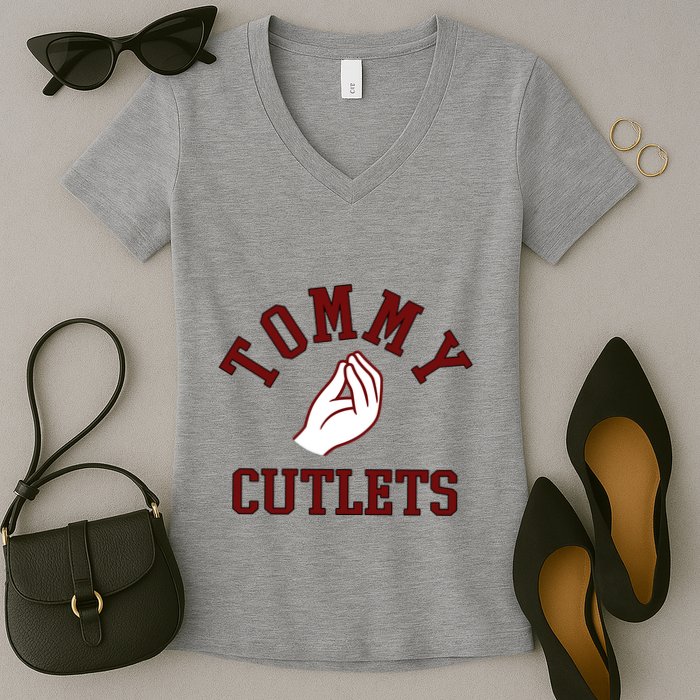Tommy Cutlets Funny Italian Hand Football Women's V-Neck T-Shirt