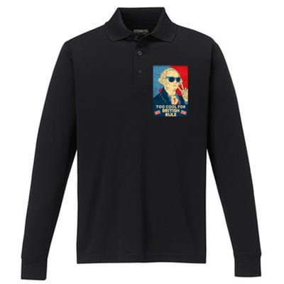 Too Cool For British Rule George Washington 4th Of July Performance Long Sleeve Polo