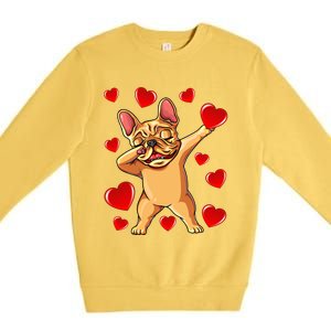 The Cream French Bulldog Dabbing Heart Valentines Day Gift Funny Gift Premium Crewneck Sweatshirt