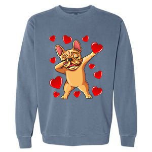 The Cream French Bulldog Dabbing Heart Valentines Day Gift Funny Gift Garment-Dyed Sweatshirt