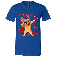 The Cream French Bulldog Dabbing Heart Valentines Day Gift Funny Gift V-Neck T-Shirt