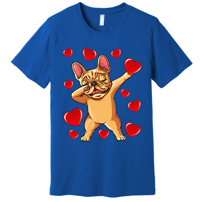 The Cream French Bulldog Dabbing Heart Valentines Day Gift Funny Gift Premium T-Shirt