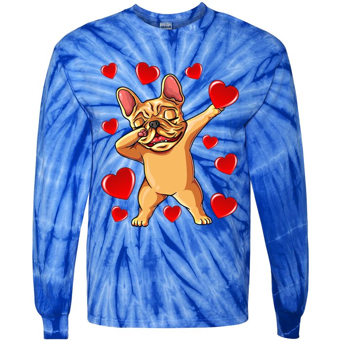 The Cream French Bulldog Dabbing Heart Valentines Day Gift Funny Gift Tie-Dye Long Sleeve Shirt