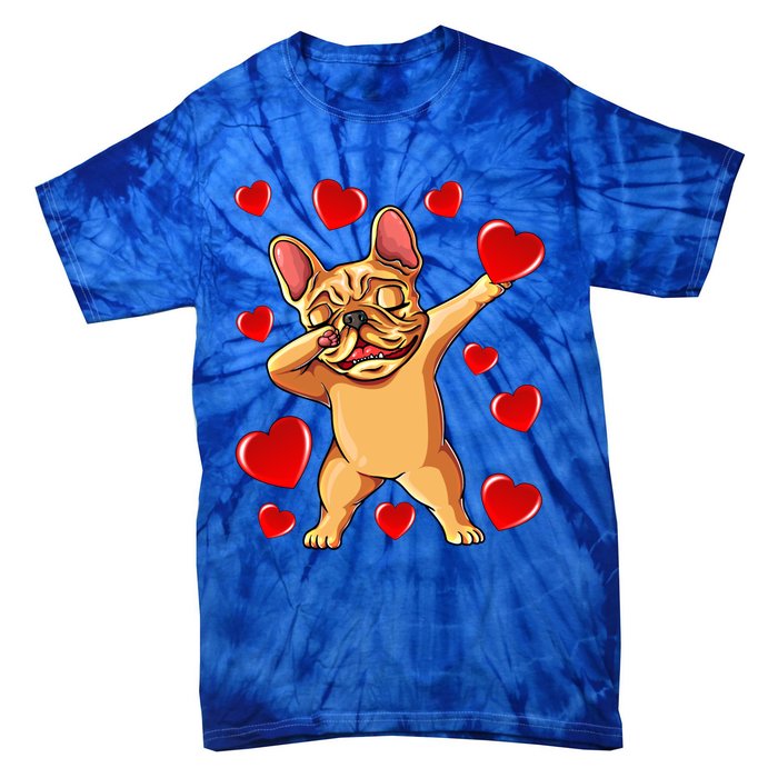 The Cream French Bulldog Dabbing Heart Valentines Day Gift Funny Gift Tie-Dye T-Shirt