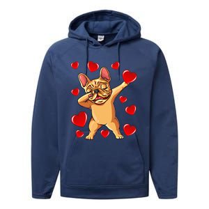 The Cream French Bulldog Dabbing Heart Valentines Day Gift Funny Gift Performance Fleece Hoodie