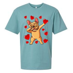 The Cream French Bulldog Dabbing Heart Valentines Day Gift Funny Gift Sueded Cloud Jersey T-Shirt