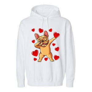 The Cream French Bulldog Dabbing Heart Valentines Day Gift Funny Gift Garment-Dyed Fleece Hoodie