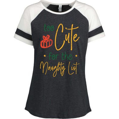 Too Cute For The Naughty List Gift Enza Ladies Jersey Colorblock Tee