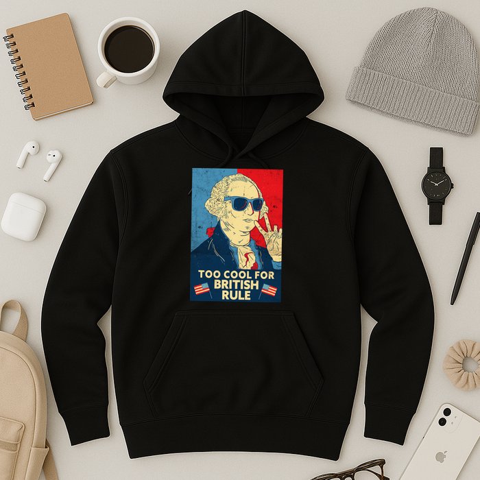 Too Cool For British Rule George Washington 4th of July Hoodie