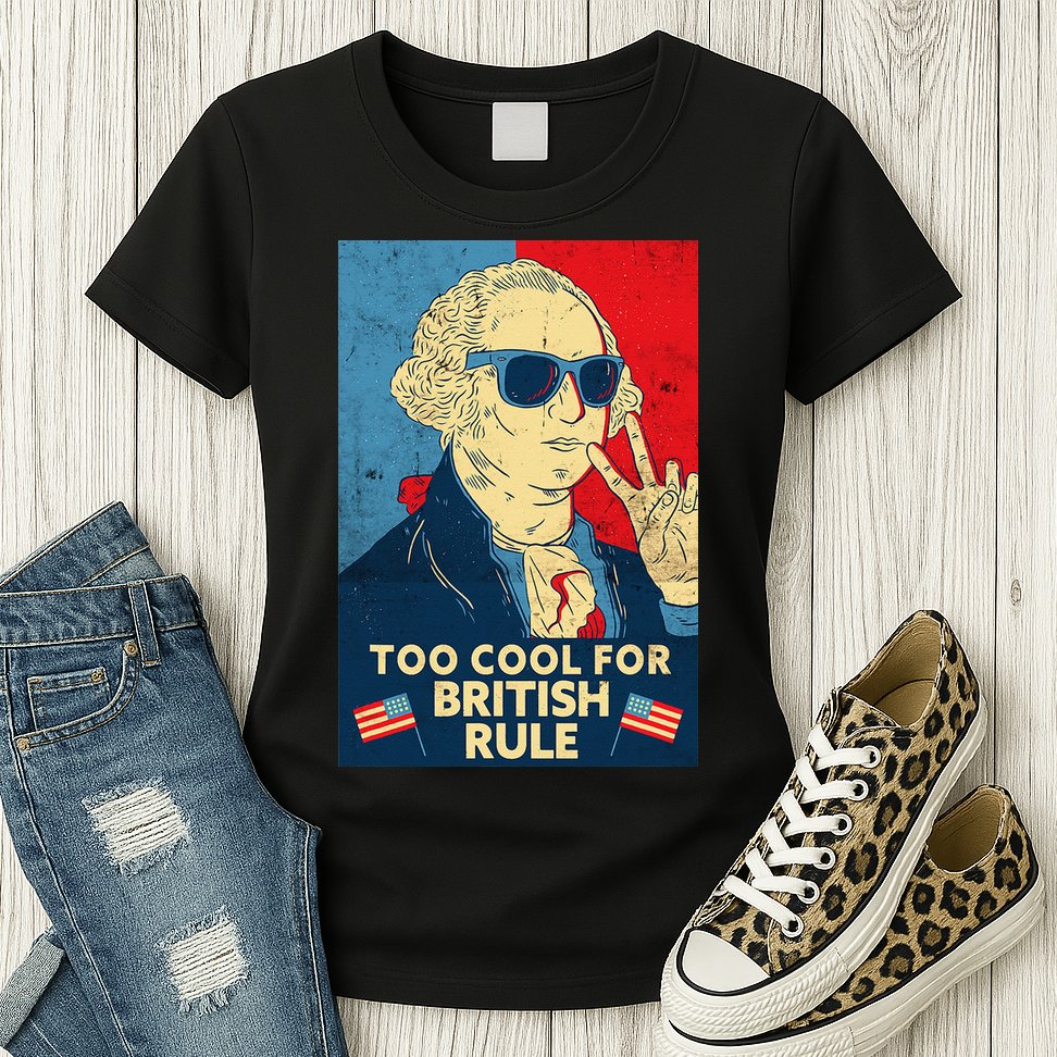 Too Cool For British Rule George Washington 4th of July Womens T-Shirt