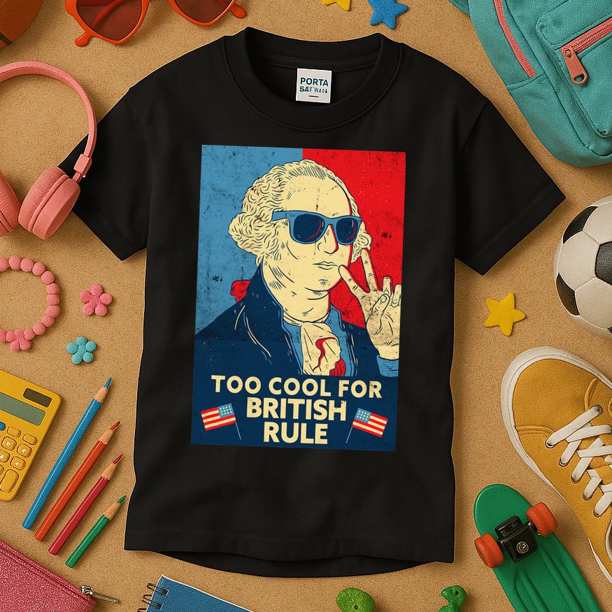 Too Cool For British Rule George Washington 4th of July Kids T-Shirt