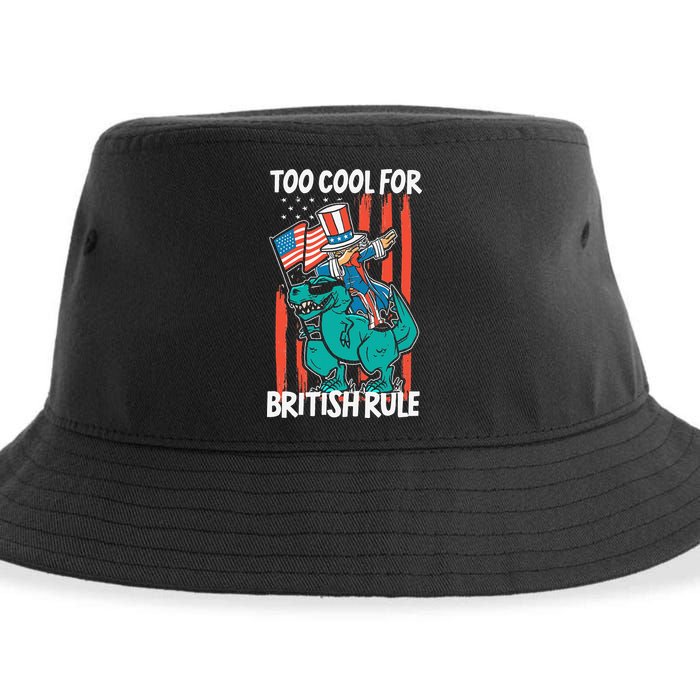 Too Cool For British Rule 4th Of July American Dinosaur Sustainable Bucket Hat