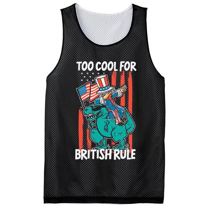 Too Cool For British Rule 4th Of July American Dinosaur Mesh Reversible Basketball Jersey Tank