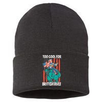Too Cool For British Rule 4th Of July American Dinosaur Sustainable Knit Beanie