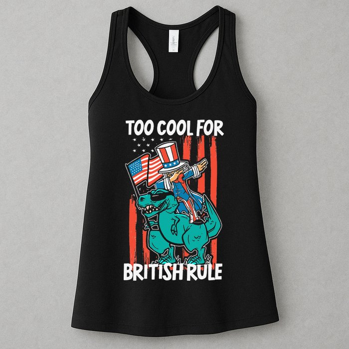 Too Cool For British Rule 4th Of July American Dinosaur Womens Tank Top