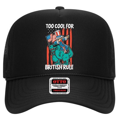 Too Cool For British Rule 4th Of July American Dinosaur Trucker Hat