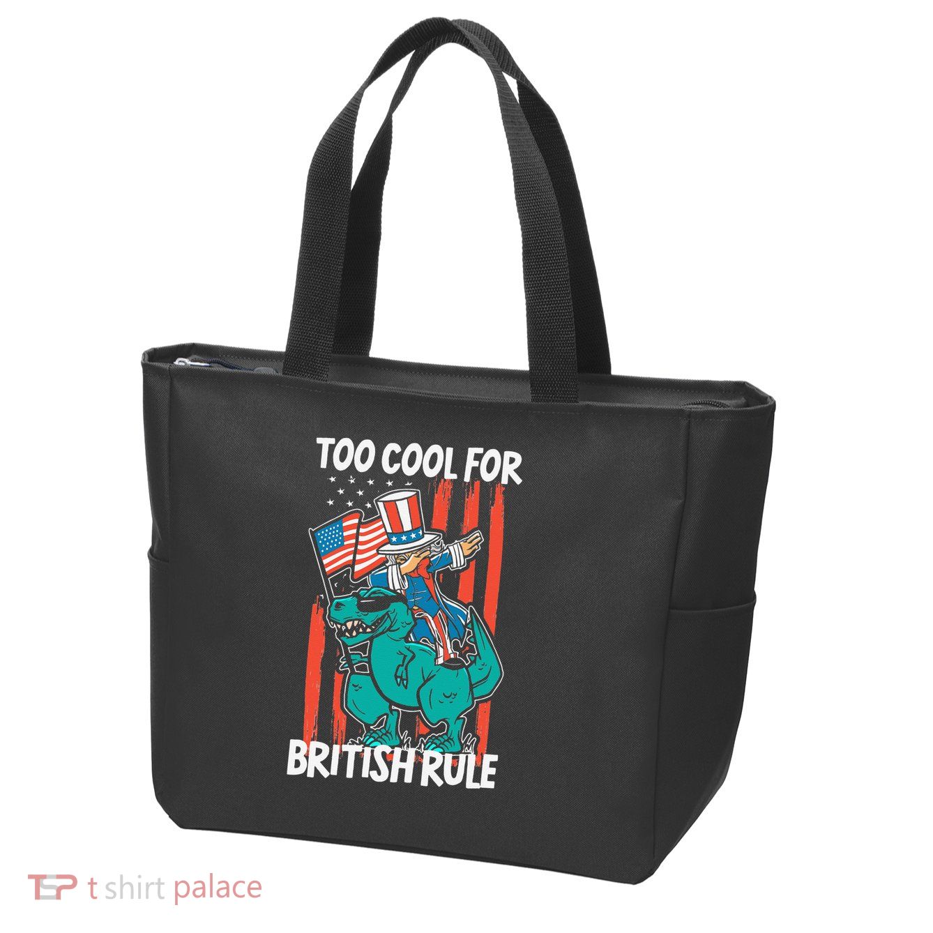 Too Cool For British Rule 4th Of July American Dinosaur Zip Tote Bag