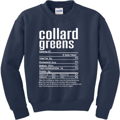 Thanksgiving Christmas Funny Collard Greens Nutrition Facts Kids Sweatshirt