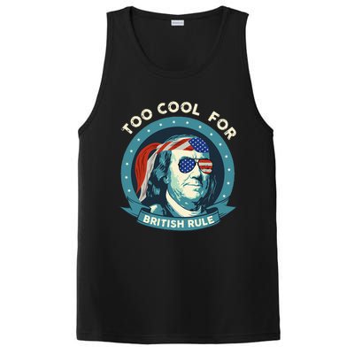 Too Cool For British Rule Ben Franklin 4th of July Funny PosiCharge Competitor Tank