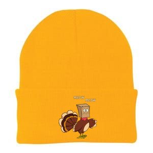 Thanksgiving Cat Funny Fake Cat Meow Thanksgiving Turkey Knit Cap Winter Beanie