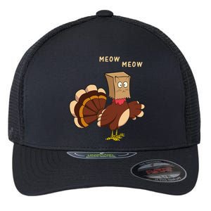 Thanksgiving Cat Funny Fake Cat Meow Thanksgiving Turkey Flexfit Unipanel Trucker Cap