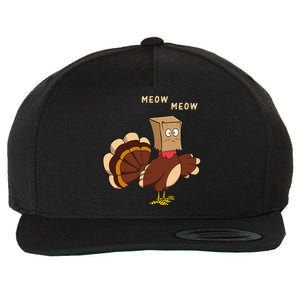 Thanksgiving Cat Funny Fake Cat Meow Thanksgiving Turkey Wool Snapback Cap