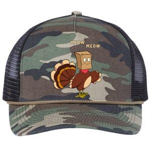 Thanksgiving Cat Funny Fake Cat Meow Thanksgiving Turkey Retro Rope Trucker Hat Cap