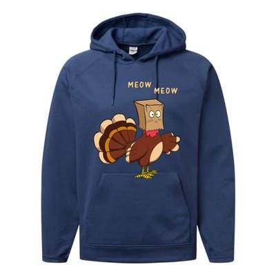 Thanksgiving Cat Funny Fake Cat Meow Thanksgiving Turkey Performance Fleece Hoodie