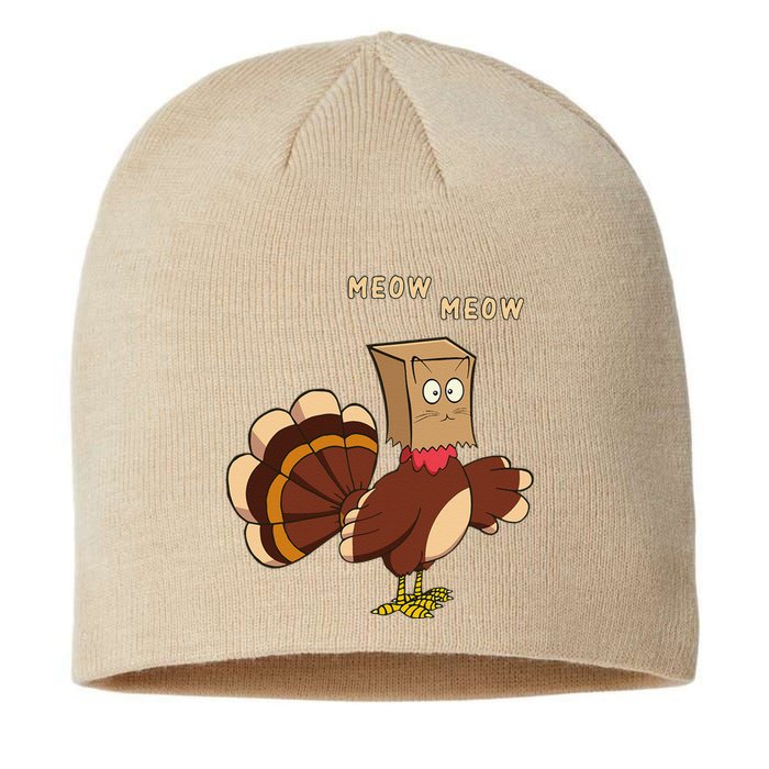 Thanksgiving Cat Funny Fake Cat Meow Thanksgiving Turkey Sustainable Beanie