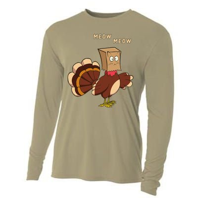 Thanksgiving Cat Funny Fake Cat Meow Thanksgiving Turkey Cooling Performance Long Sleeve Crew