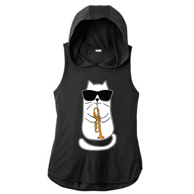 Trumpet Cat Funny Trumpet Player Ladies PosiCharge Tri-Blend Wicking Draft Hoodie Tank