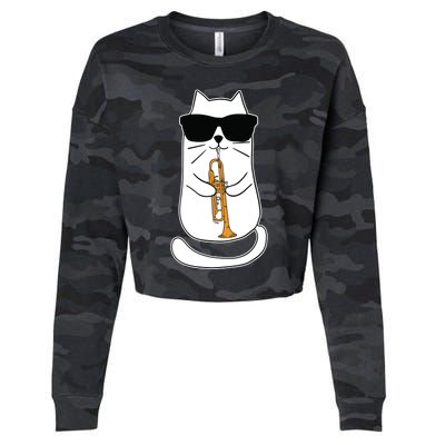 Trumpet Cat Funny Trumpet Player Cropped Pullover Crew