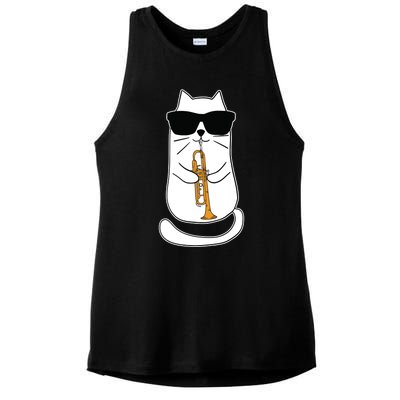 Trumpet Cat Funny Trumpet Player Ladies PosiCharge Tri-Blend Wicking Tank