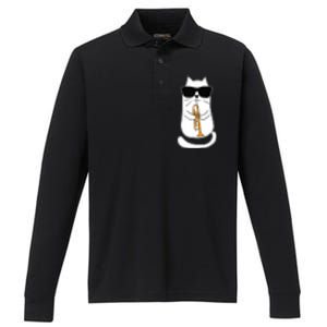 Trumpet Cat Funny Trumpet Player Performance Long Sleeve Polo