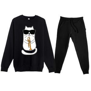 Trumpet Cat Funny Trumpet Player Premium Crewneck Sweatsuit Set