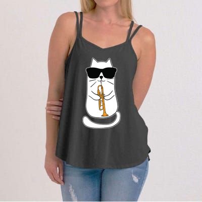 Trumpet Cat Funny Trumpet Player Women's Strappy Tank