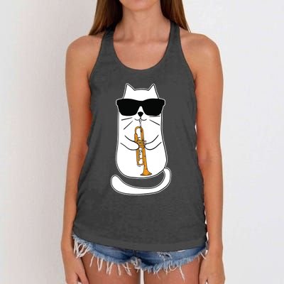 Trumpet Cat Funny Trumpet Player Women's Knotted Racerback Tank