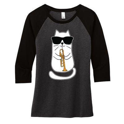 Trumpet Cat Funny Trumpet Player Women's Tri-Blend 3/4-Sleeve Raglan Shirt