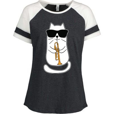 Trumpet Cat Funny Trumpet Player Enza Ladies Jersey Colorblock Tee