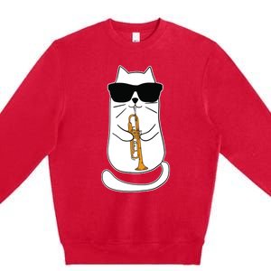 Trumpet Cat Funny Trumpet Player Premium Crewneck Sweatshirt