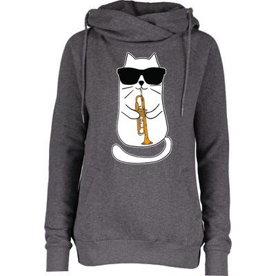 Trumpet Cat Funny Trumpet Player Womens Funnel Neck Pullover Hood