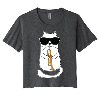 Trumpet Cat Funny Trumpet Player Women's Crop Top Tee