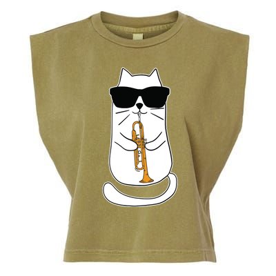 Trumpet Cat Funny Trumpet Player Garment-Dyed Women's Muscle Tee