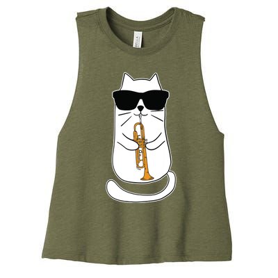 Trumpet Cat Funny Trumpet Player Women's Racerback Cropped Tank